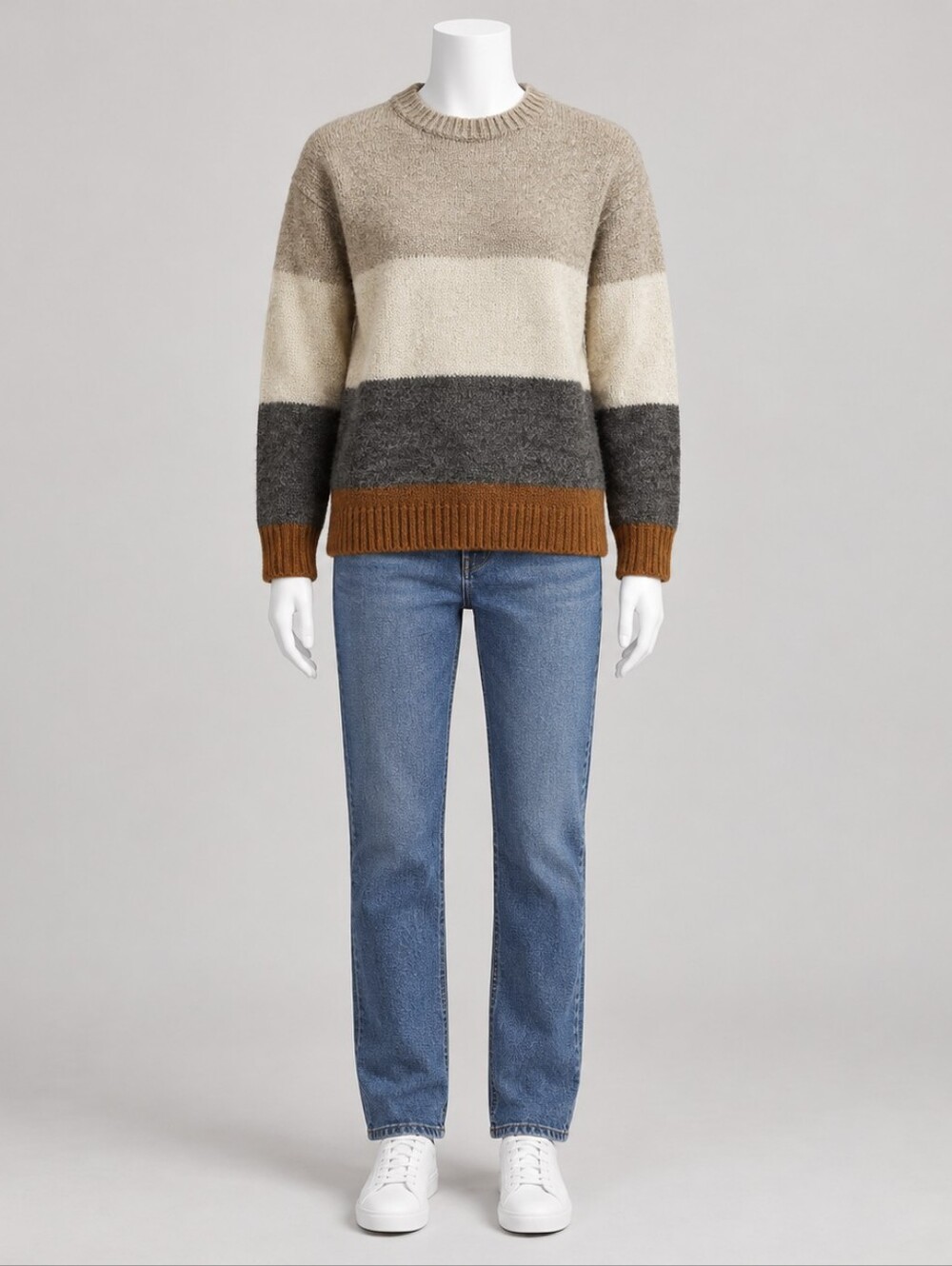 Universal Thread Women's Crewneck Colorblock Sweater - Cream, Gray & Brown